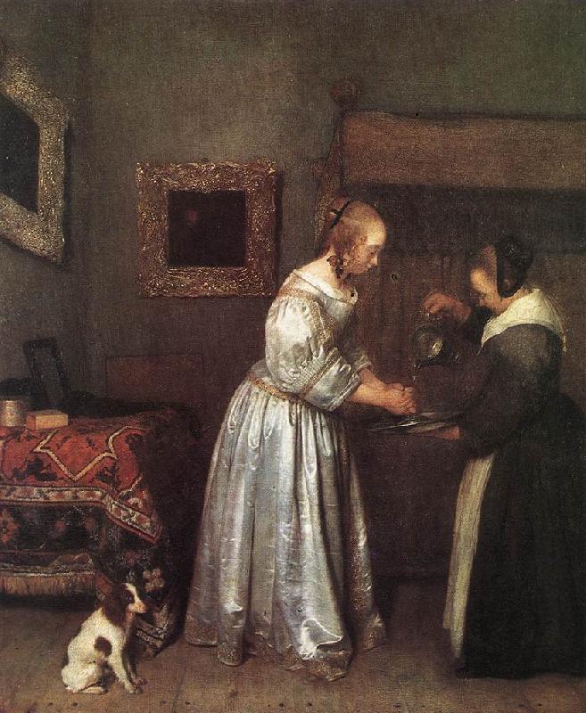 TERBORCH, Gerard Woman Washing Hands st Sweden oil painting art